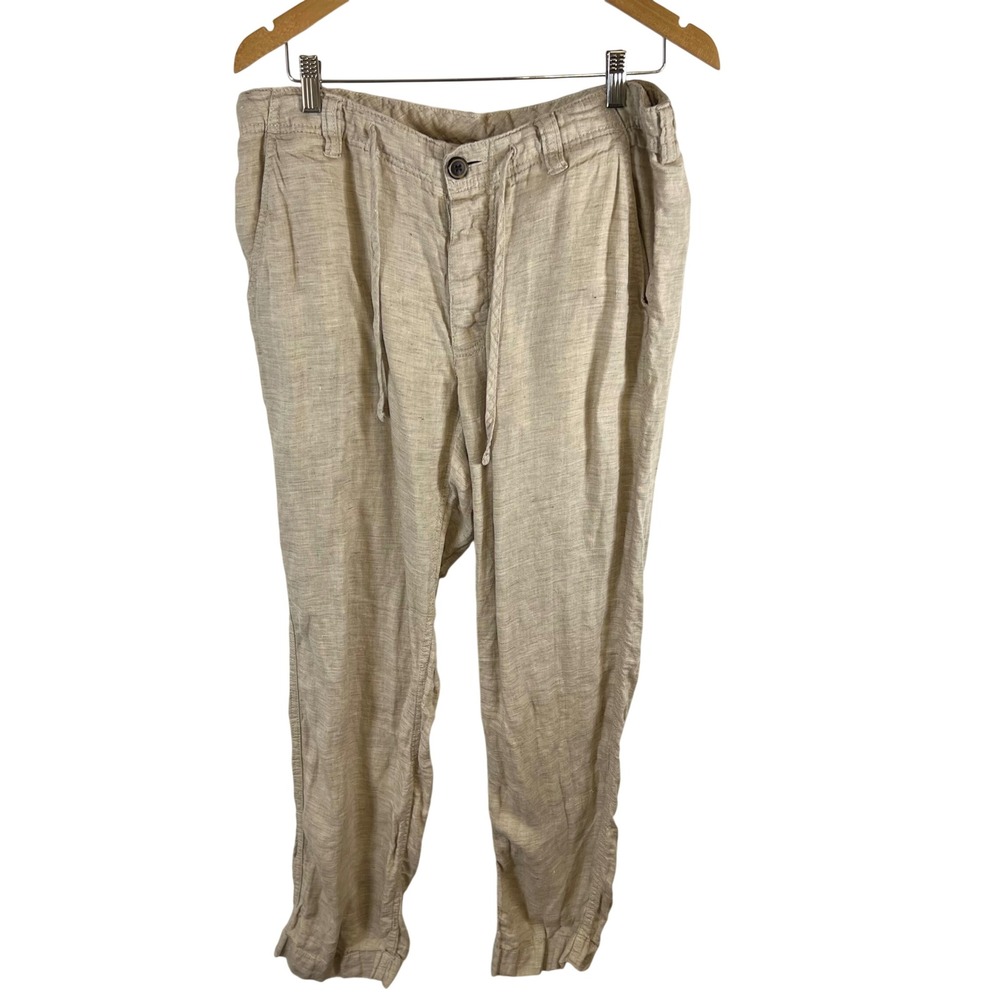 Baird McNutt Linen MURANO Mens 34x32 Casual Drawstring‎ Pants Tan Beige